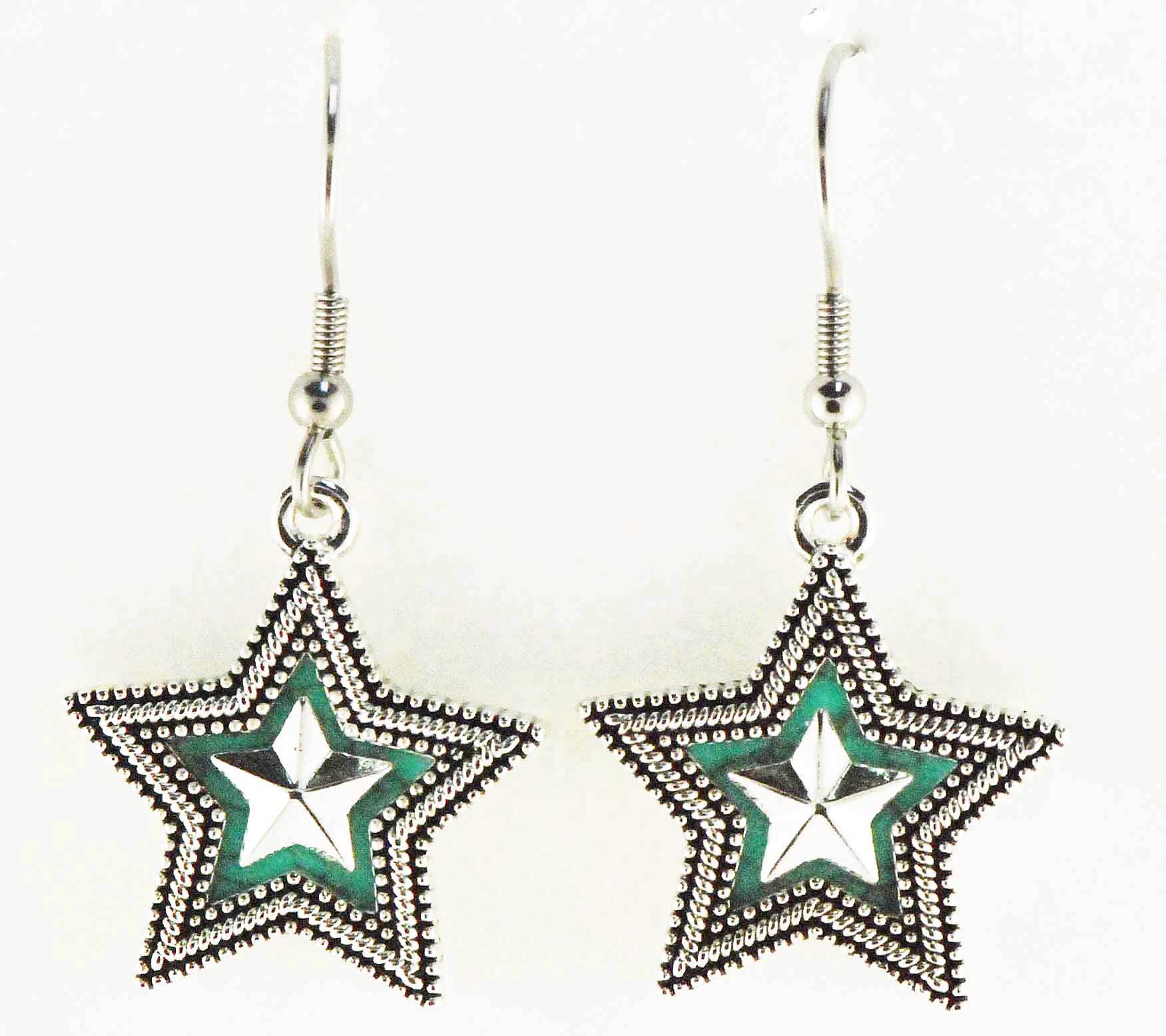 Western Edge Imitation Stone Crystal Star Dangle Earrings