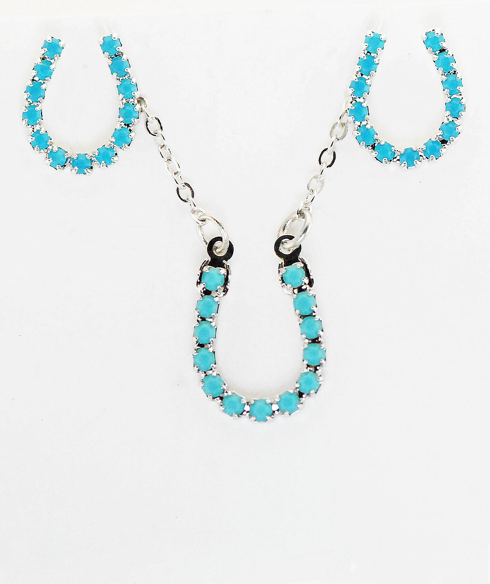 Western Edge Imitation Stones Horseshoe Earrings and Necklace Set