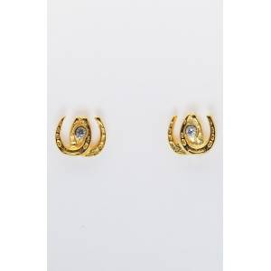 Western Edge Mini Double Horseshoe Crystal Stones Earrings
