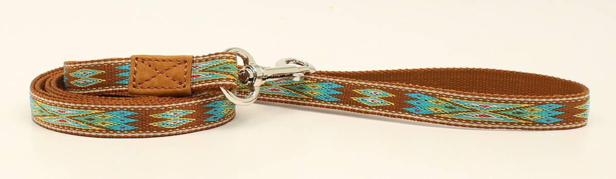 DBL Barrel Woven Ribbon Dog Leash - Brown/Turquoise