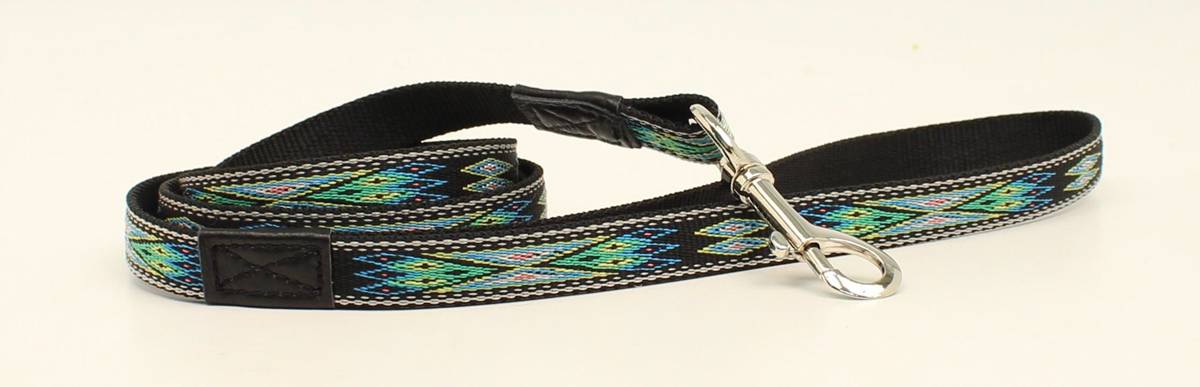 DBL Barrel Woven Ribbon Dog Leash - Black/Teal