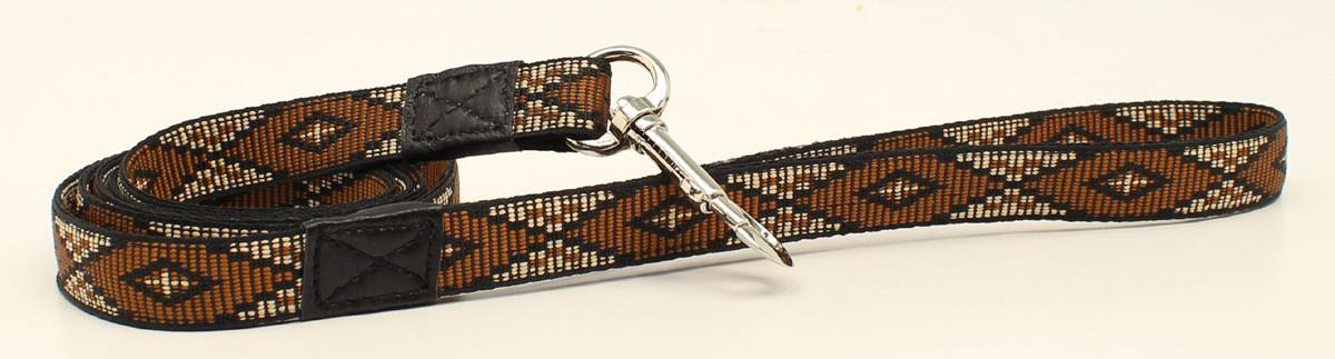 DBL Barrel Woven Ribbon Long Diamond Dog Leash - Brown