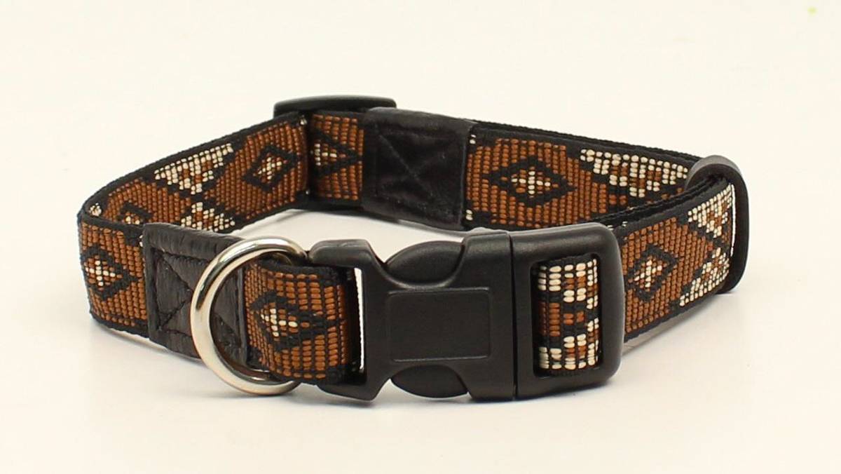 DBL Barrel 3/4 Woven Ribbon Long Diamond Dog Collar - Brown