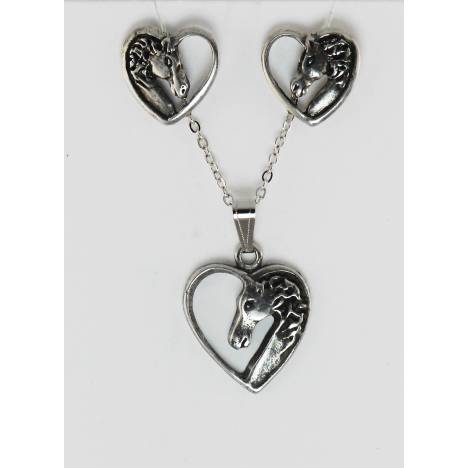 Finishing Touch Horse Head In Heart Earrings/Neck Gift Set