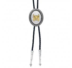 Montana Silversmiths New Traditions Stars/Barb Wire Bailiwick Bolo Tie with  Skull