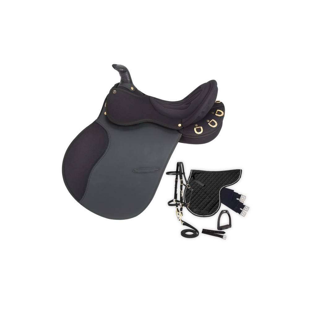 Eclipse by Tough-1 Pro Am Synthetic Trail/Endurance Saddle With Horn - 6 Piece