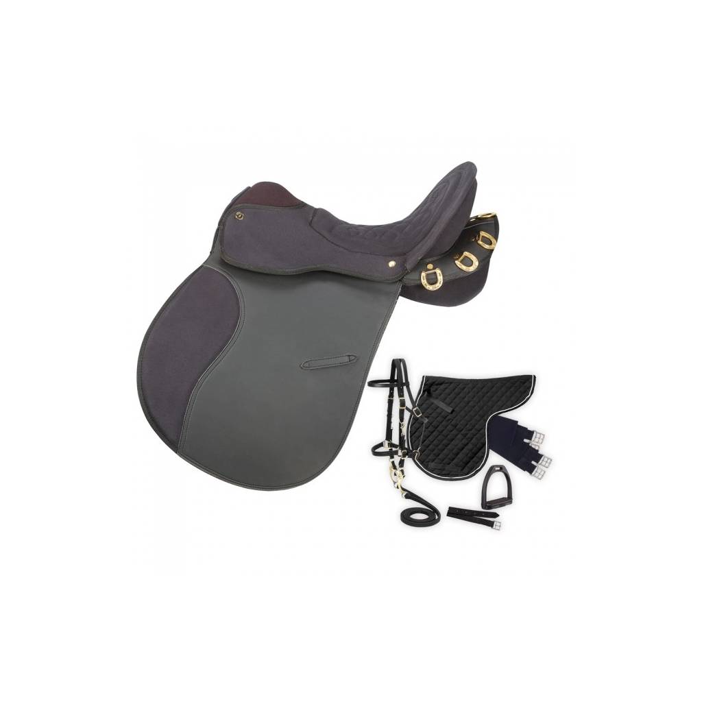 Eclipse by Tough-1 Pro Am Synthetic Trail/Endurance Saddle With Horn - 6 Piece