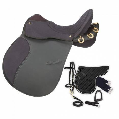 Eclipse by Tough-1 Pro Am Synthetic Trail/Endurance Saddle With Horn - 6 Piece