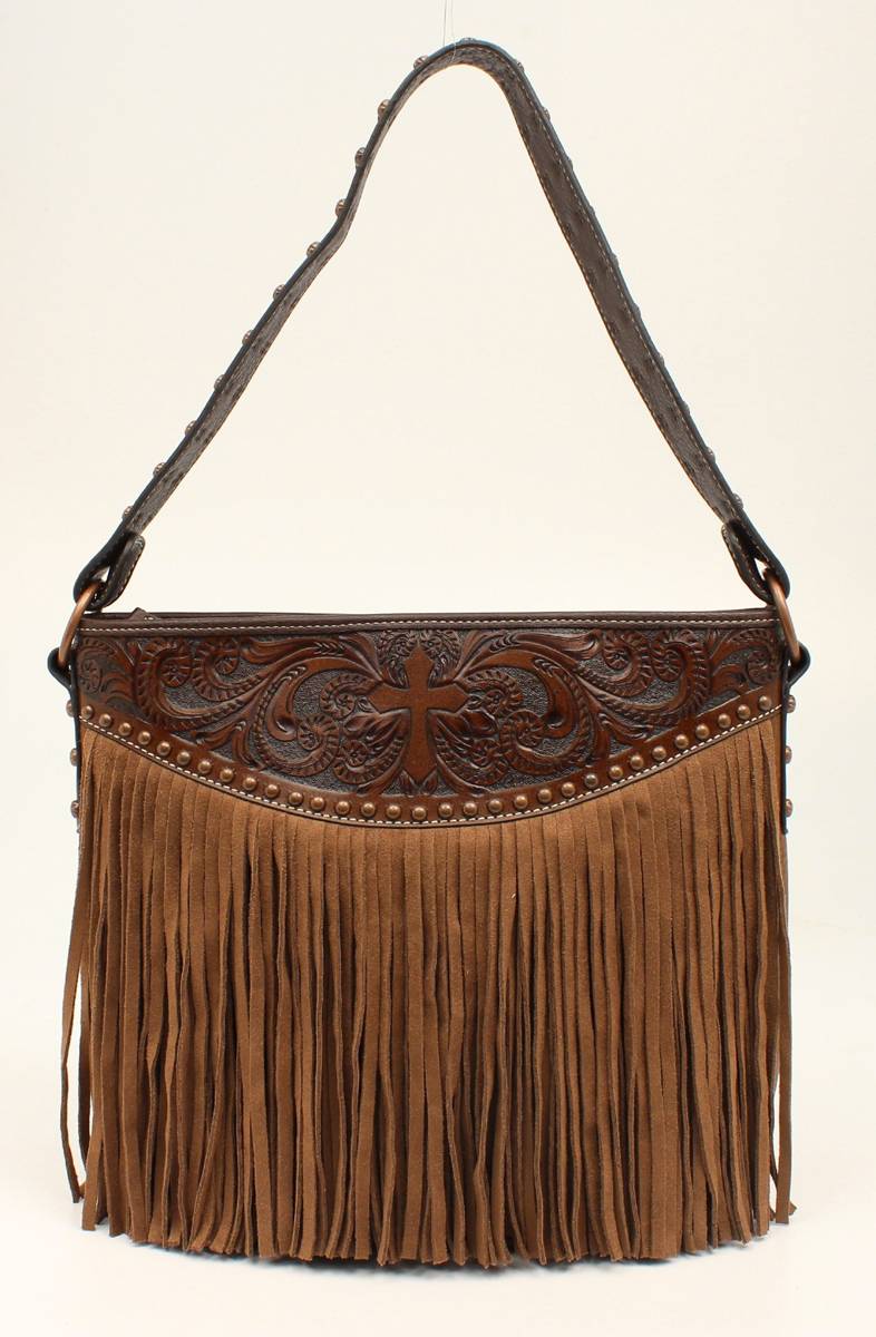 Nocona Amelia Cross Tooled Fringed Tote