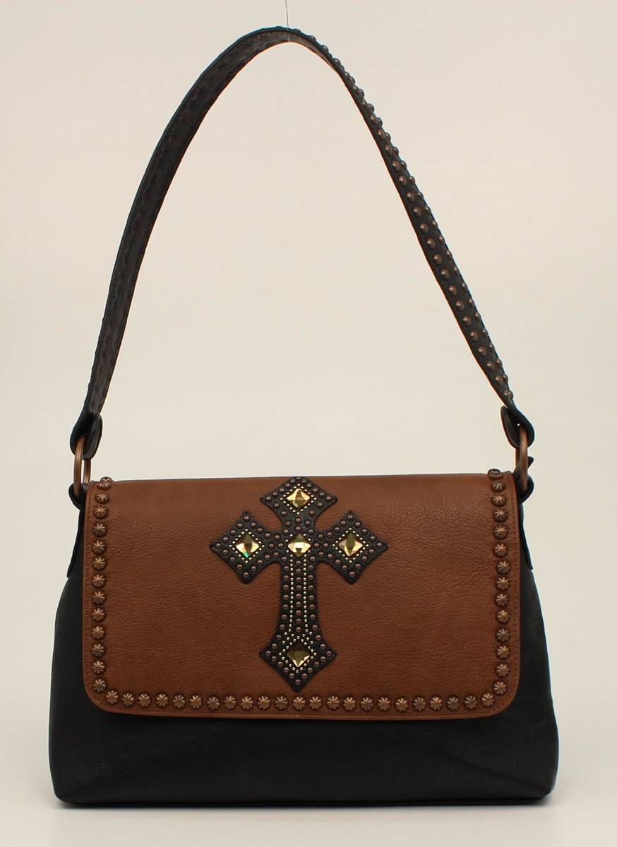 Nocona Delilah Flap Over Nailhead And Cross Shoulder Purse