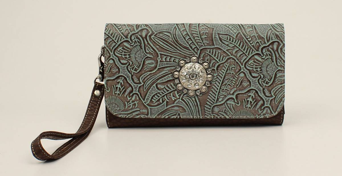 Nocona Myra Embossed Fringe And Concho Clutch