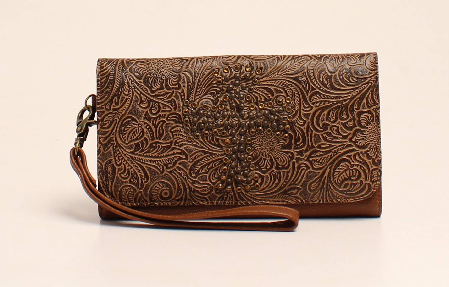 Nocona Nina Embossed Nailhead Studded Cross Clutch