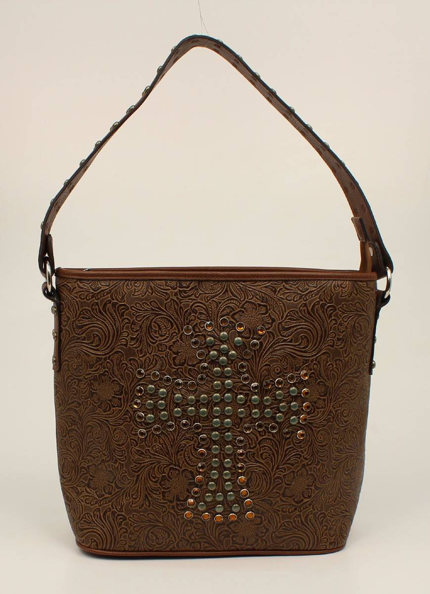 Nocona Nina Embossed Nailhead Studded Cross Shoulder Bag