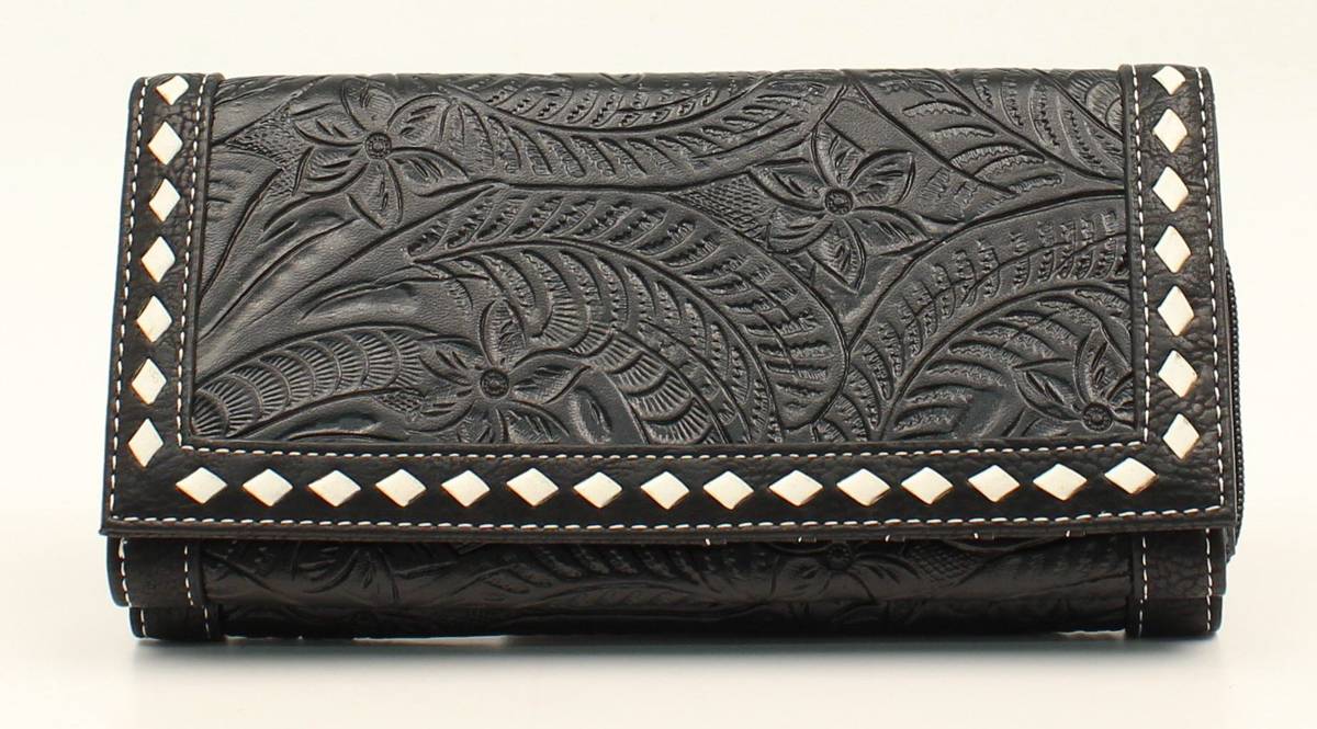 Nocona Nora Floral Embossed Stitched Flapover Zip Wallet