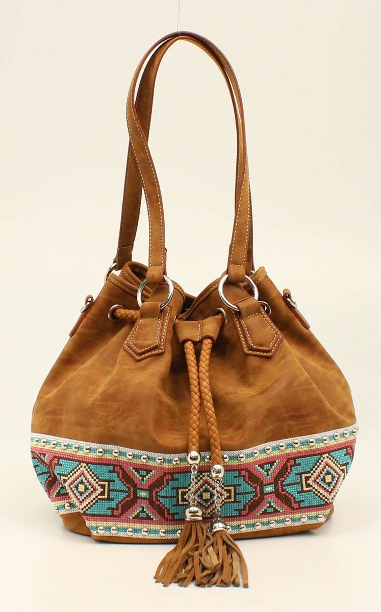 Nocona Shania Aztec Ribbon Cord Fringe Bucket Bag