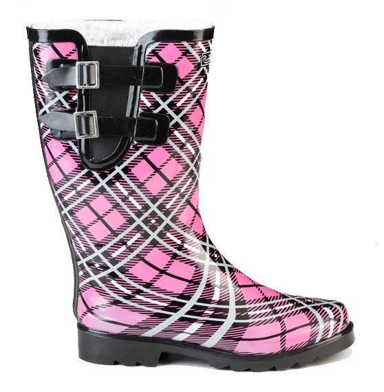 Muck Boots Cozy Classic Double Strap Puddleton - Ladies - Pink Plaid