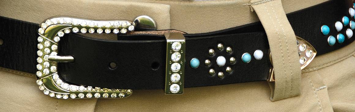 2KGrey Leather Belt with Turquoise Stones and Crystals - Ladies