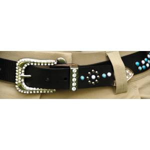 2KGrey Leather Belt with Turquoise Stones and Crystals - Ladies