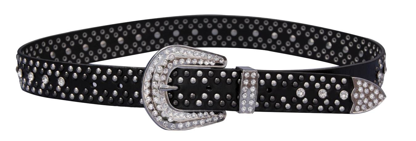 2KGrey Leather Belt with Studs and Crystals - Ladies