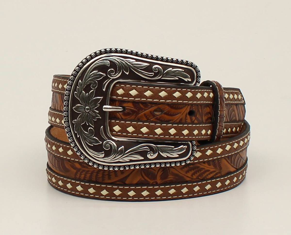 Blazin Roxx Buckstitch Lace Embossed Strap Belt - Ladies