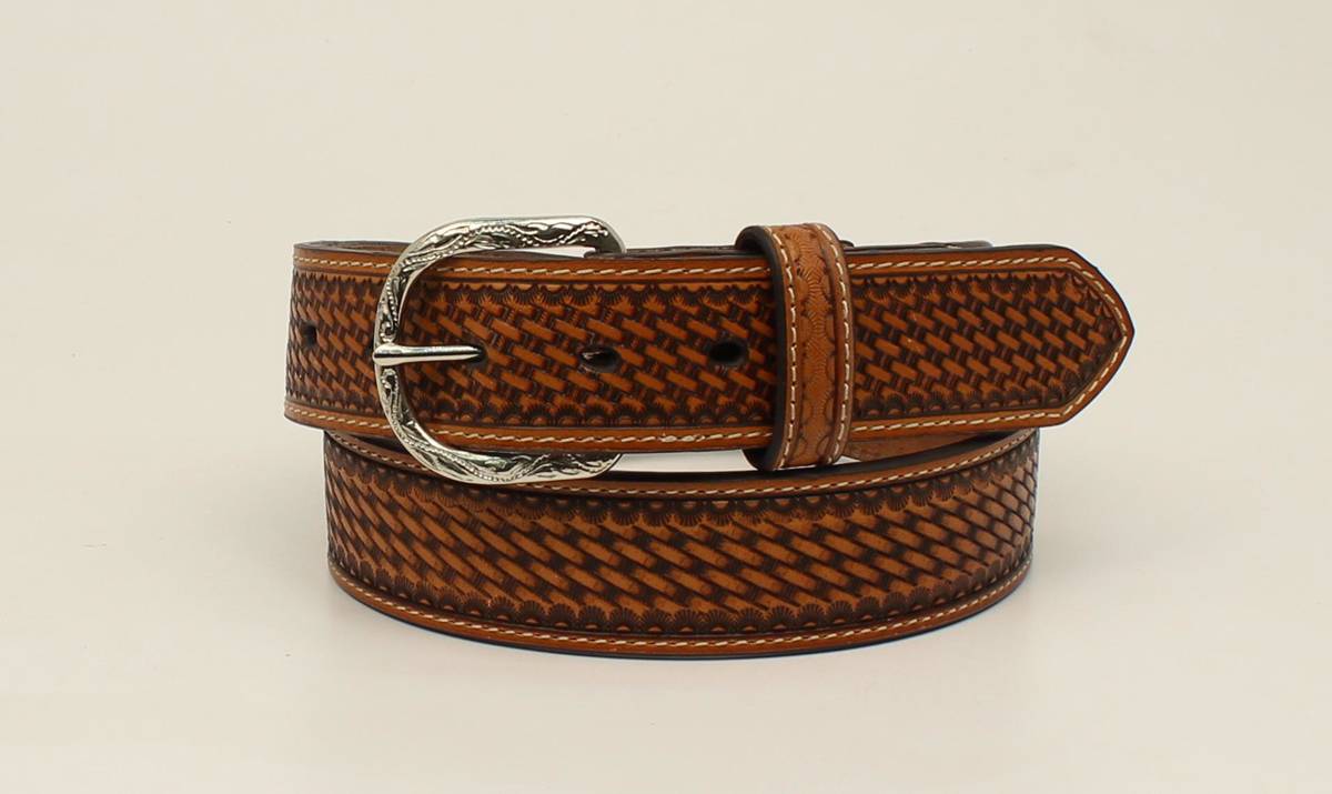 Nocona  Top Hand Basketweave Embossed Edged Tab Belt - Mens