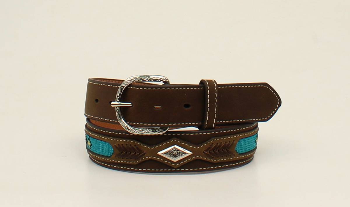 Nocona Mens Top Hand Ribbon Overlay Diamind Concho Belt - Mens