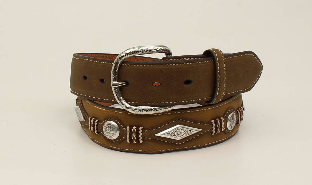 Nocona  Diamond Scroll Concho Top Hand Scallop Overlay Belt - Mens