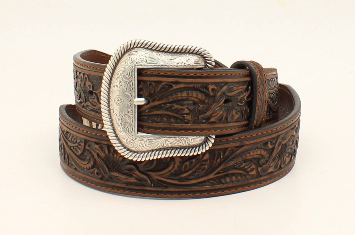 Nocona  Starburst Concho Embossed Two Scallop Belt - Mens