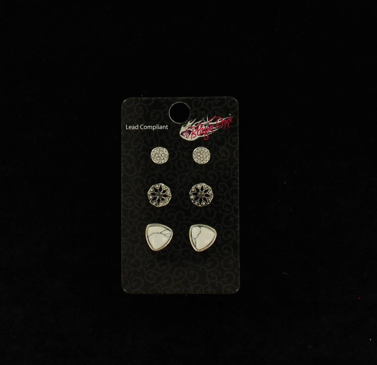 Blazin Roxx Rhinestone And Stone Earrings Set - 3 Pair