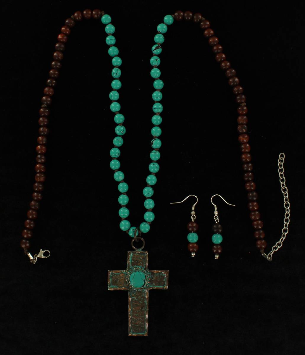 Blazin Roxx Beaded Cross Necklace And Earrings Set