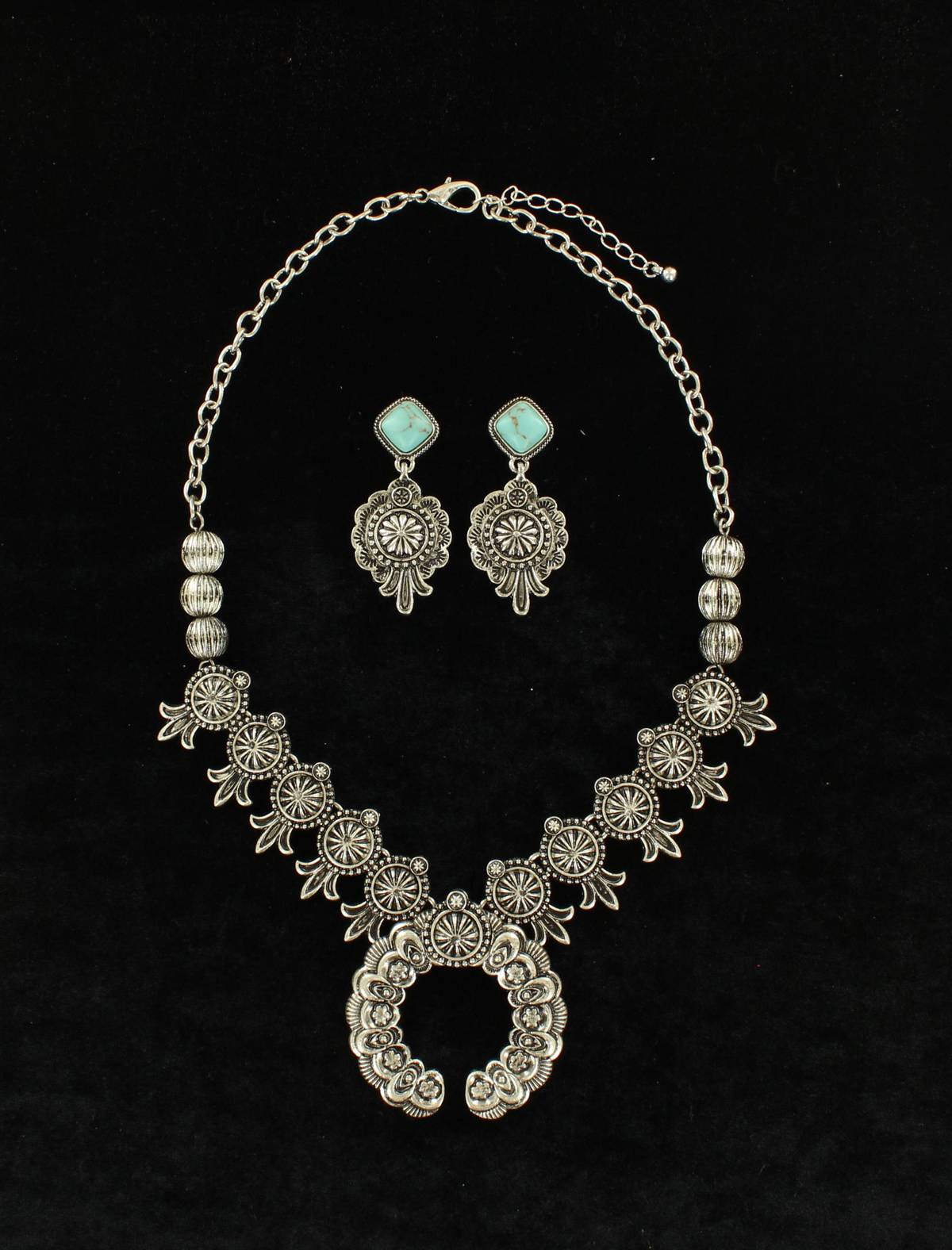 Blazin Roxx Dainty Squash Blossom Necklace And Earrings Set