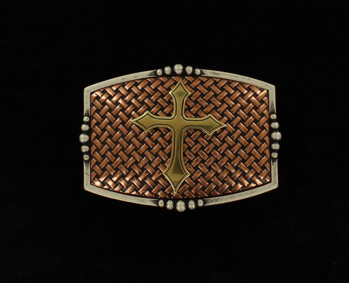 Nocona Smooth Edgle Rectangle Basketweave Buckle With Cross