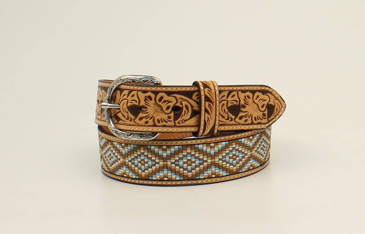 Nocona Mens Diamond Fabric Floral Embossed Belt