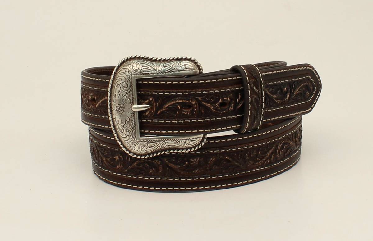 Nocona Mens Embossed Cross Overlay Belt