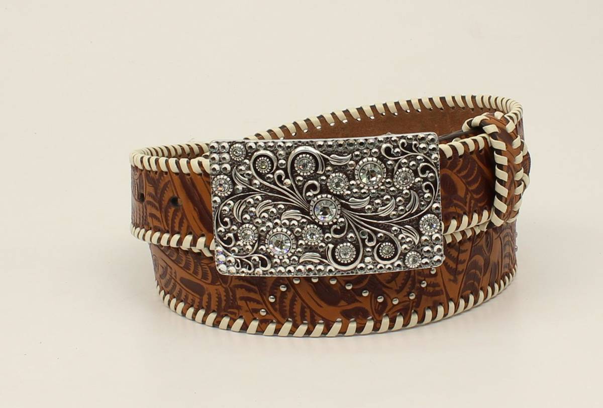 Nocona Ladies Embossed Nailhead Lace Edge Belt