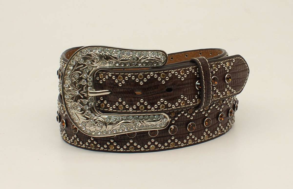 Nocona Ladies Croco Rhinestone And Nailhead Belt And Buckle