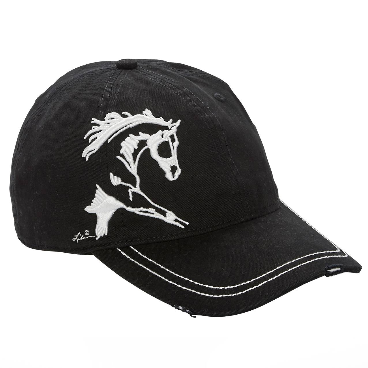 Lila Blakeslee Embroidered Extended Trot Cap - Ladies - Black