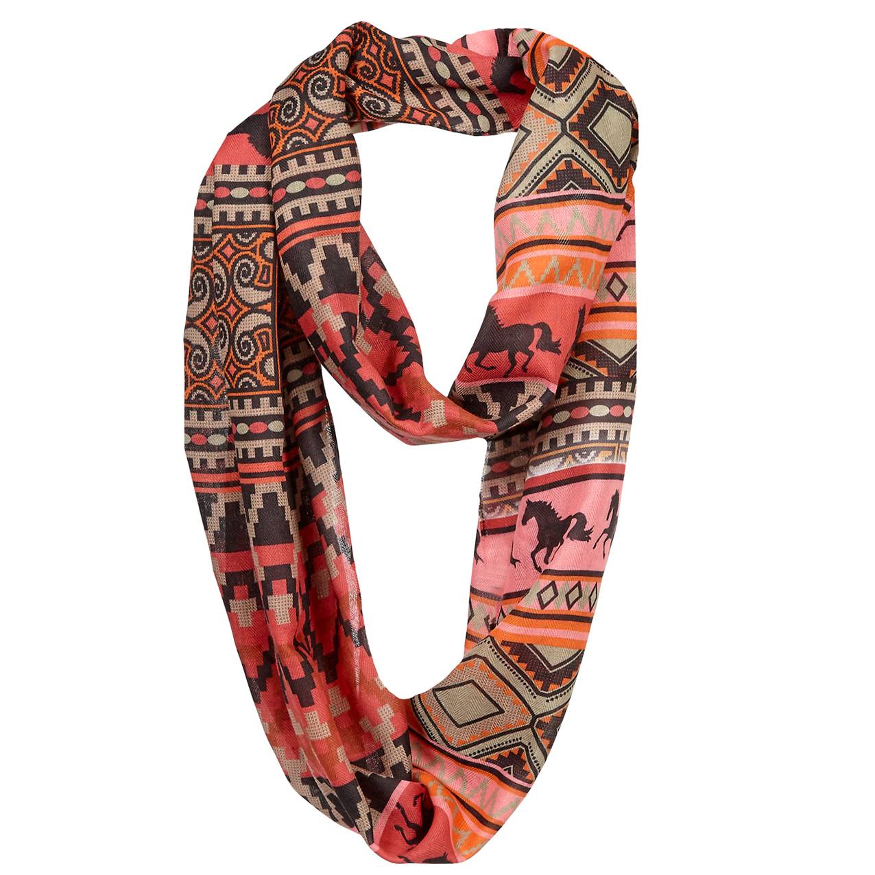 Lila Blakeslee Silhouette Horses Southwestern Infinity Scarf - Ladies - Red