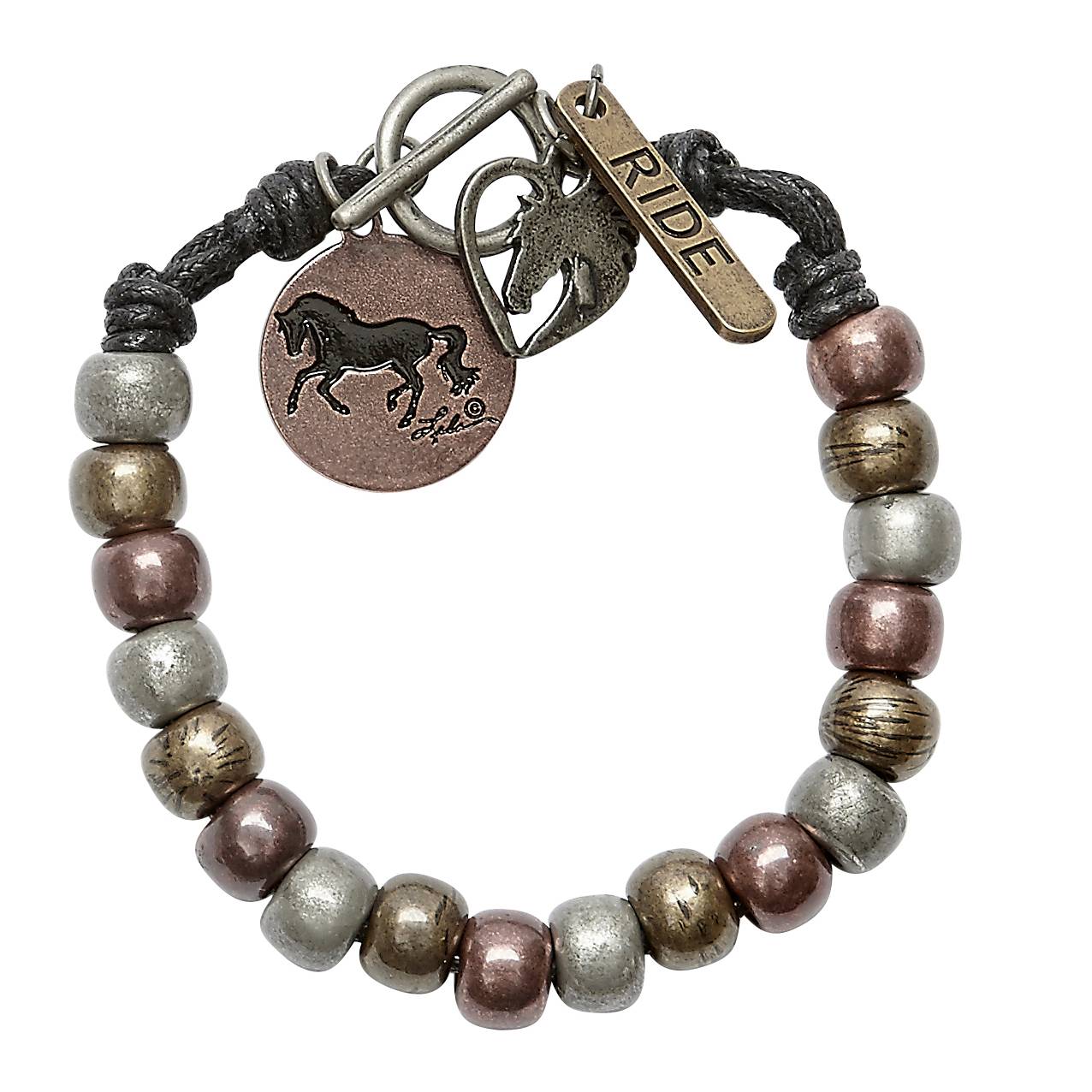 Mixed Metal Bead Horse Charm Bracelet