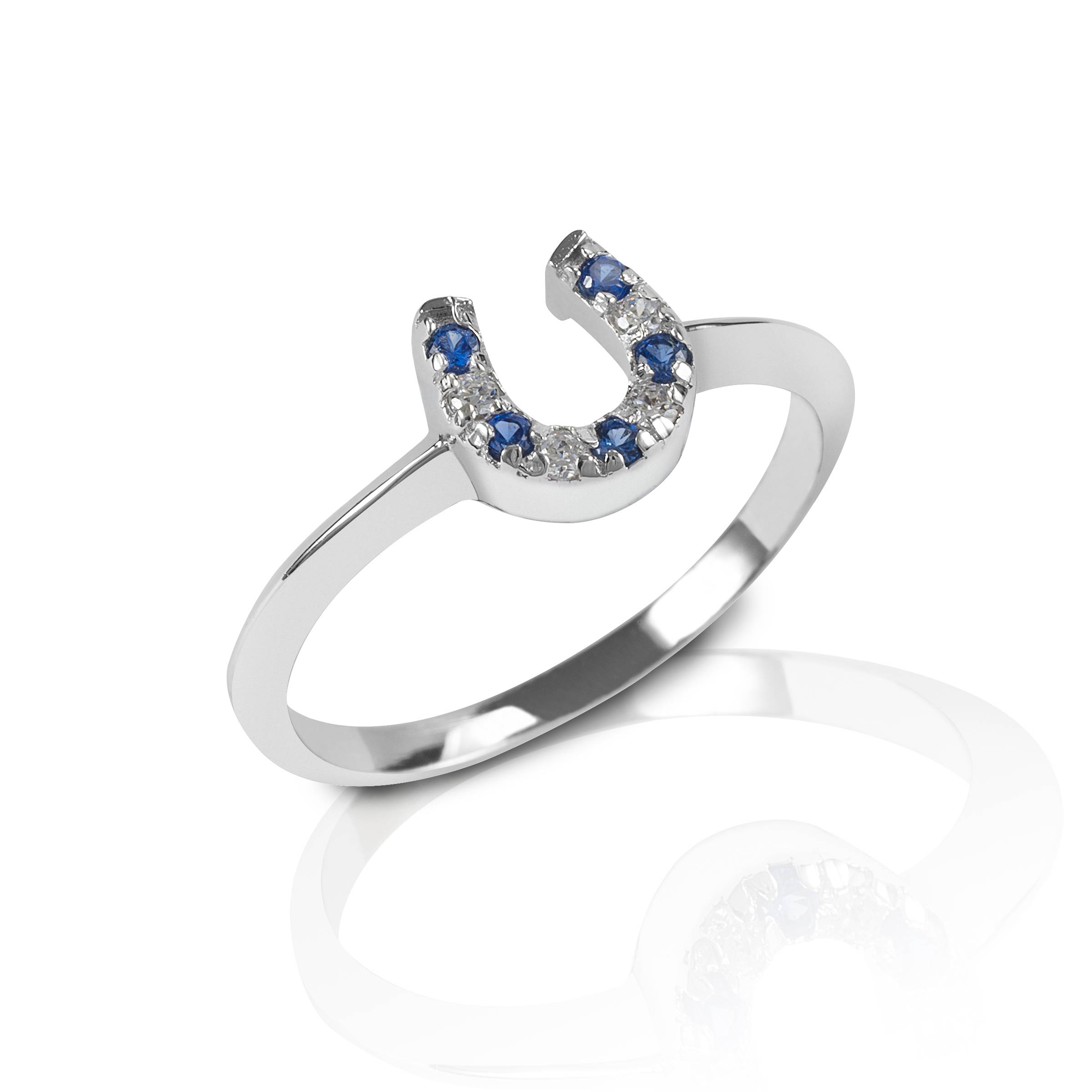 Kelly Herd Blue & Clear Horseshoe Ring - Sterling Silver