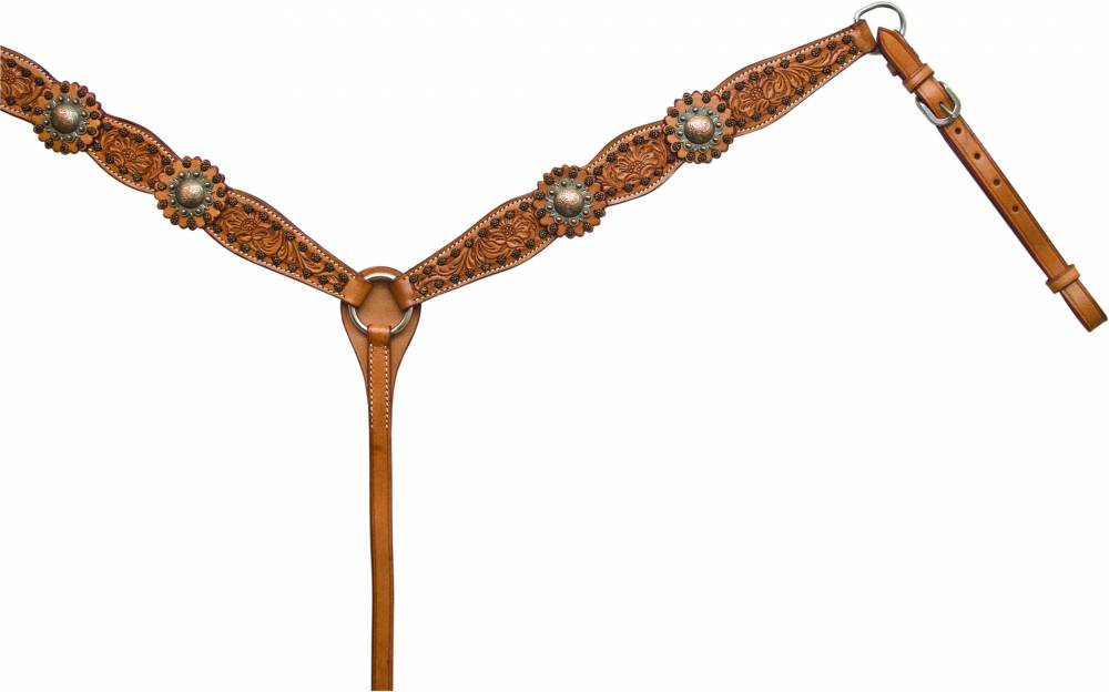 Action Colored Floral Tooled Barrel Racer Concho Breast Collar