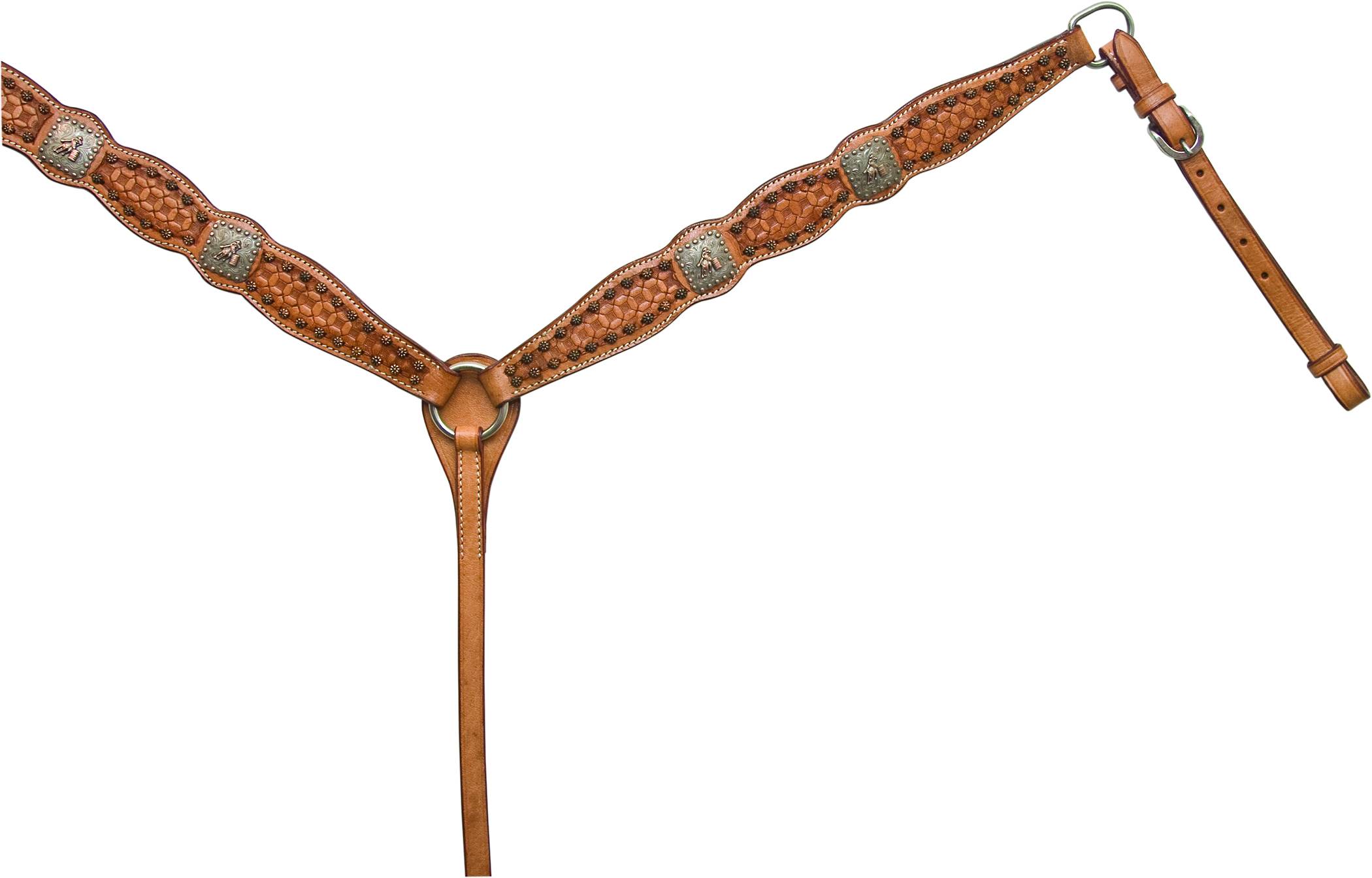 Action Waffle Tooled Square Barrel Racer Concho Breast Collar