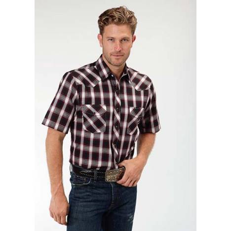 Roper Mens Snap Plaid Short Sleeve Western Shirt - Black Watch