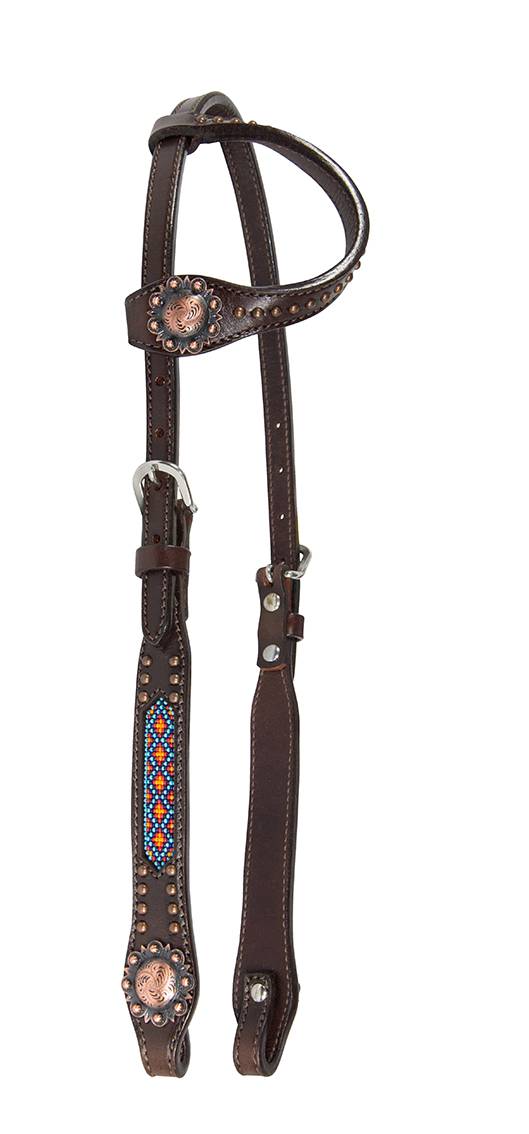 Reinsman Beaded Inlay Copper Dot One Ear Headstall