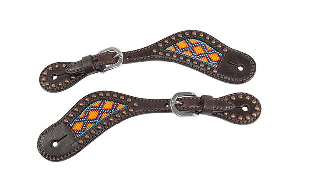 Reinsman Beaded Inlay Copper Dots Spur Straps