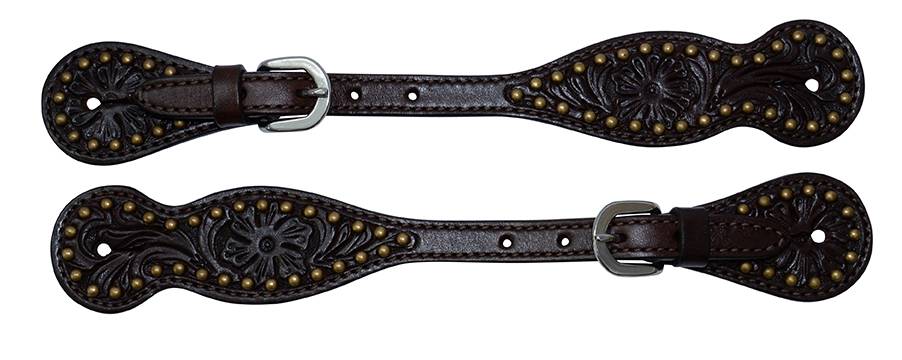 Reinsman Floral Tooled Brass Spots Spur Straps