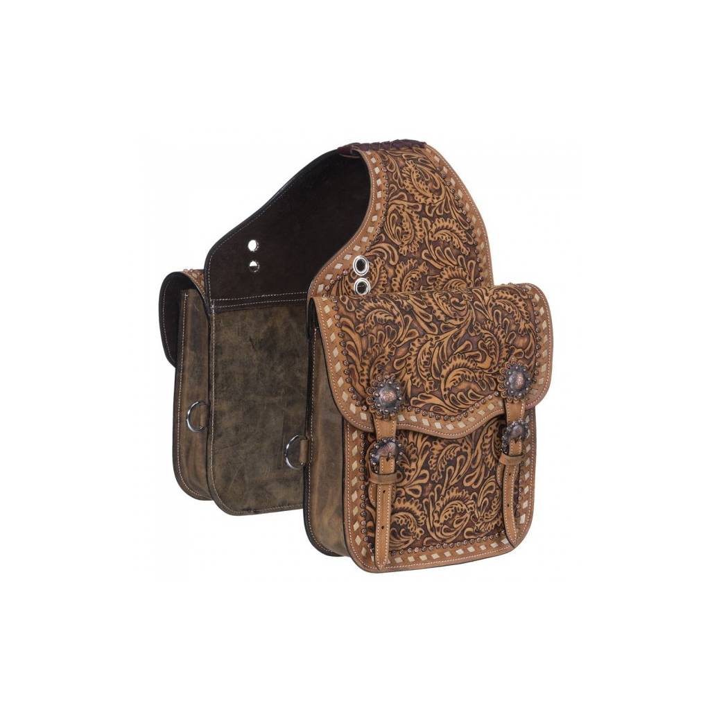 Tough-1 Leather Floral Tooled Saddle Bag