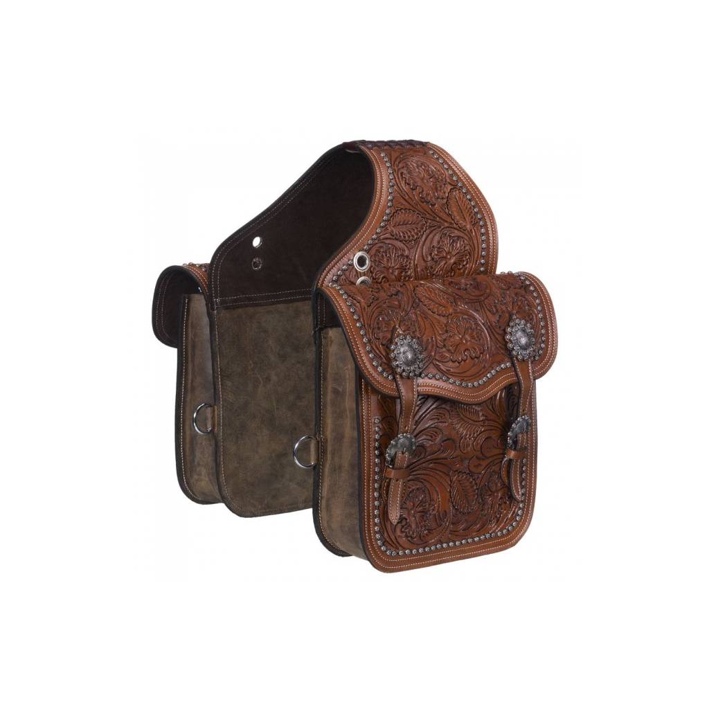 Tough-1 Leather Floral and Oak Leaf Tooled Saddle Bag