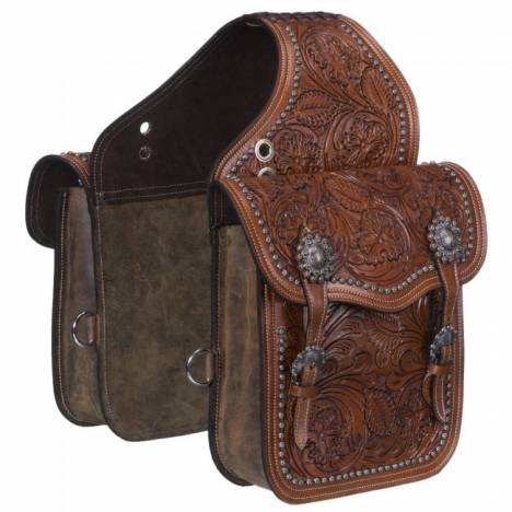 Tough-1 Leather Floral and Oak Leaf Tooled Saddle Bag