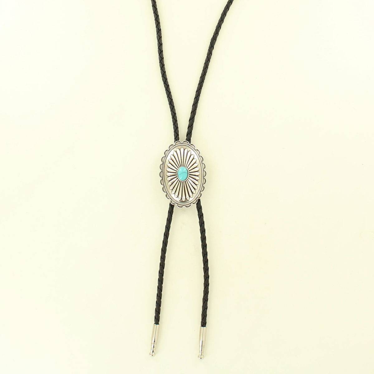 M&F Western Oval Flower Center Stone Bolo Tie